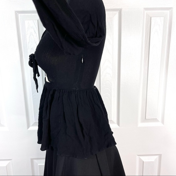 AMERICAN EAGLE OUTFITTERS tie front long sleeve SOLID BLACK Versatile blouse XS - Picture 2 of 9